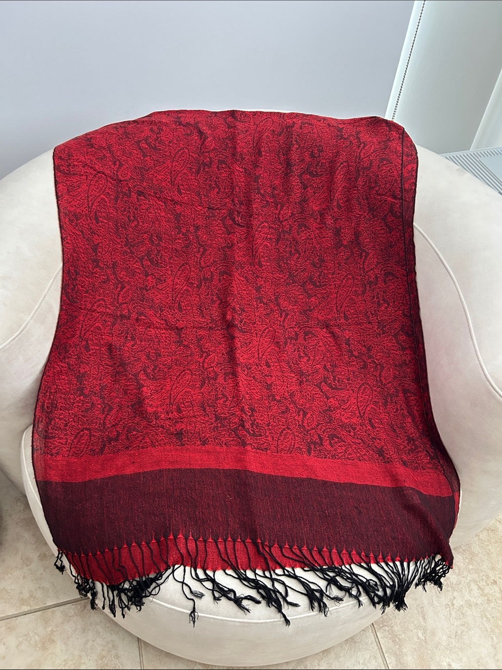 Red Paisley Fringe Scarf Wrap